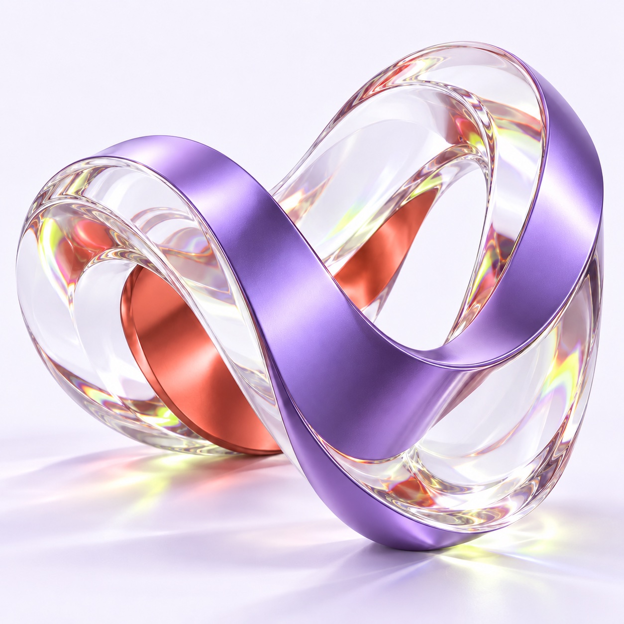 An abstract glass and lavender ribbon, folding into a connected form